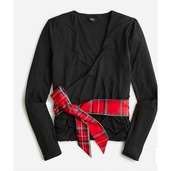 J.Crew Womens $70 Formknit Long Sleeve Wrap Top Black Size M BM345 - Picture 1 of 7